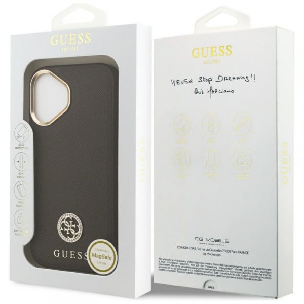 Etui Guess Grained Strass Logo MagSafe   do iPhone 17 brązowy