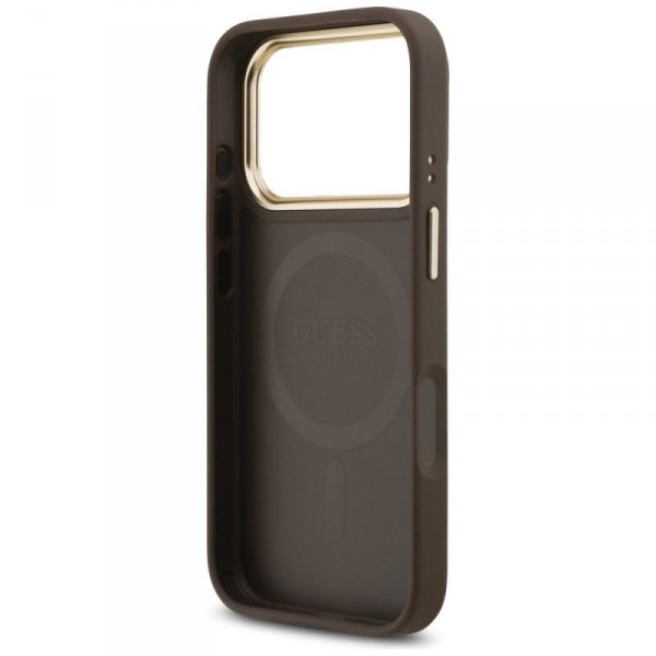 Etui Guess Grained Strass Logo MagSafe   do iPhone 17 Pro brązowy