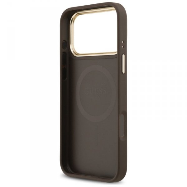 Etui Guess Grained Strass Logo MagSafe   do iPhone 17 Pro Max brązowy