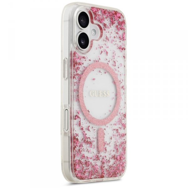 Etui Guess Resin Bottom Glitter MagSafe  do iPhone 17 różowy