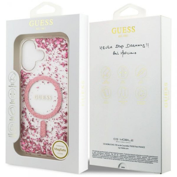 Etui Guess Resin Bottom Glitter MagSafe  do iPhone 17 różowy