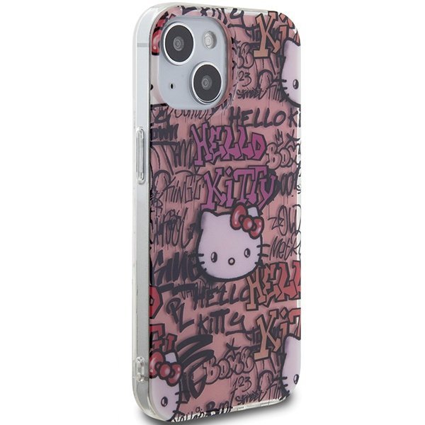 Hello Kitty HKHCP15SHDGPTP iPhone 15 / 14 / 13 6.1&quot; różowy/pink hardcase IML Tags Graffiti