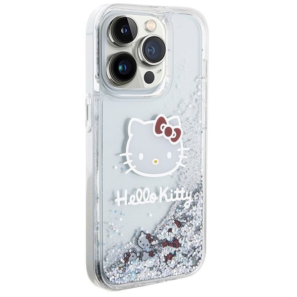 Hello Kitty HKHCP15LLIKHET iPhone 15 Pro 6.1&quot; srebrny/silver hardcase Liquid Glitter Charms Kitty Head