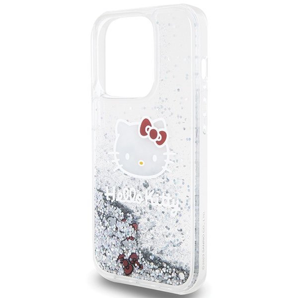 Hello Kitty HKHCP15LLIKHET iPhone 15 Pro 6.1&quot; srebrny/silver hardcase Liquid Glitter Charms Kitty Head
