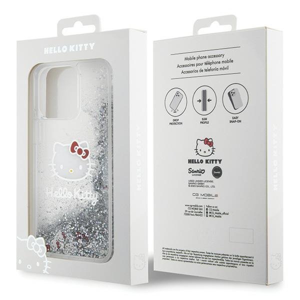 Hello Kitty HKHCP15XLIKHET iPhone 15 Pro Max 6.7&quot; srebrny/silver hardcase Liquid Glitter Charms Kitty Head