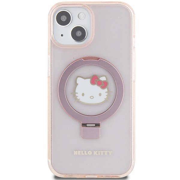 Hello Kitty HKHMP15SHRSGEP iPhone 15 / 14 / 13 6.1&quot; różowy/pink hardcase Ring Stand Glitter Electrop Logo MagSafe