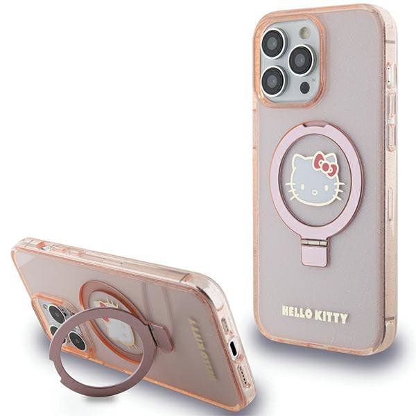 Hello Kitty HKHMP15XHRSGEP iPhone 15 Pro Max 6.7&quot; różowy/pink hardcase Ring Stand Glitter Electrop Logo MagSafe