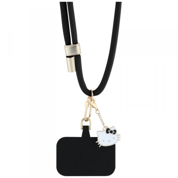 Uniwersalna smycz do telefonu Hello      Kitty Patch & Kitty Head Charm czarny