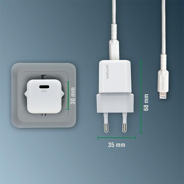 4smarts Ładowarka sieciowa + kabel MFIVoltPlug PD 30W GaN USB-C/Lightning 1,5m biała/white 451534