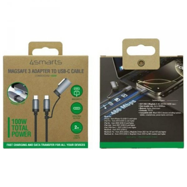 Kabel USB-C 4smarts Explorer ComboCord   100W 2m z adapterem MagSafe czarny