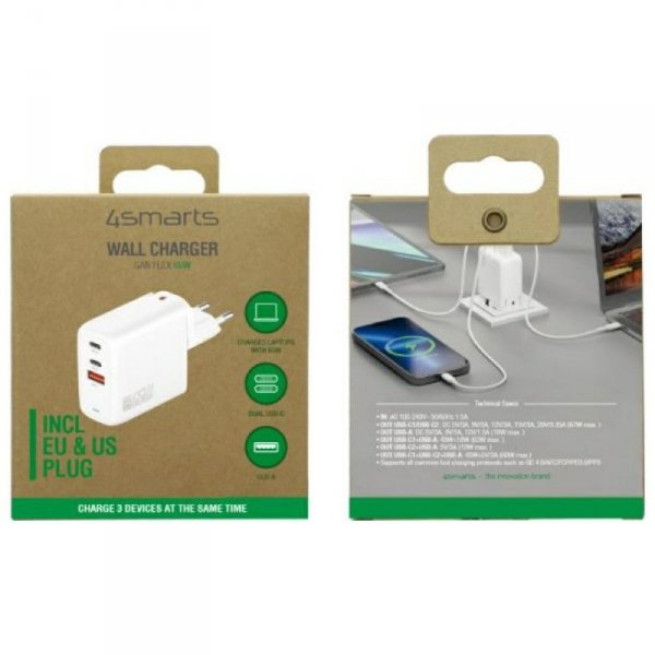 Ładowarka sieciowa 4smarts Flex 65W      2xUSB-C + 1xUSB-A biały