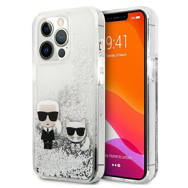 Karl Lagerfeld KLHCP13XGKCS 13 Pro Max6,7&quot; srebrny/silver hardcase Liquid Glitter Karl&Choupette