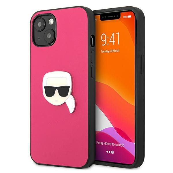 Karl Lagerfeld KLHCP13SPKMP iPhone 13mini 5,4&quot; różowy/pink hardcase Leather Ikonik Karl`s Head Metal