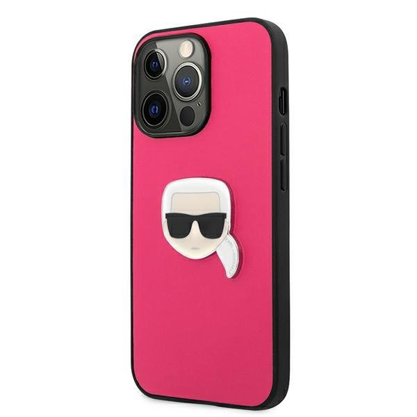 Karl Lagerfeld KLHCP13LPKMP iPhone 13 Pro / 13 6,1&quot; różowy/pink hardcase Leather Ikonik Karl`s Head Metal
