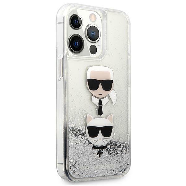 Karl Lagerfeld KLHCP13LKICGLS iPhone 13Pro / 13 6,1&quot; srebrny/silver hardcase Liquid Glitter Karl&Choupette Head