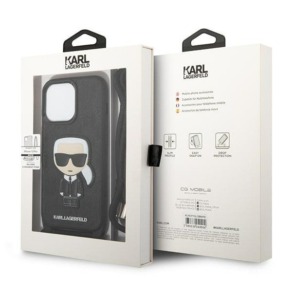 Karl Lagerfeld KLHCP13LCMNIPK iPhone 13 Pro / 13 6,1&quot; hardcase czarny/black Leather Monogram Patch and Cord Iconik
