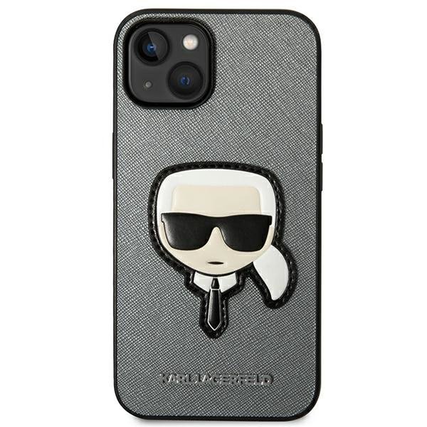 Karl Lagerfeld KLHCP14SSAPKHG iPhone 14 / 15 / 13 6,1&quot; srebrny/silver hardcase Saffiano Karl`s Head Patch