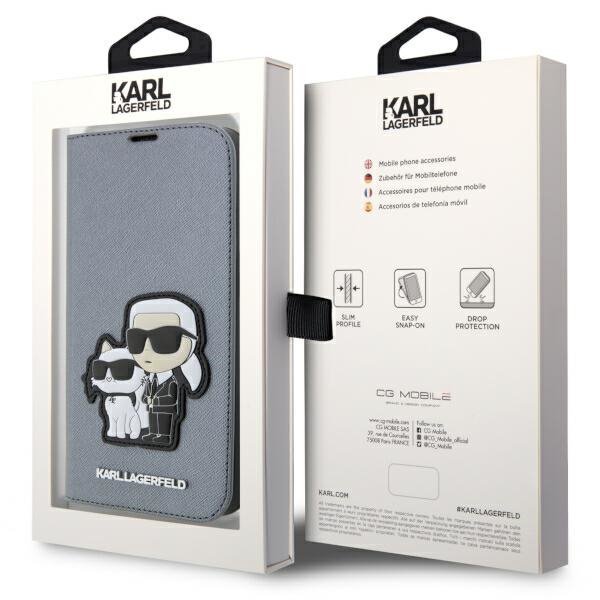 Karl Lagerfeld KLBKP14LSANKCPG iPhone 14 Pro 6.1&quot; bookcase srebrny/silver Saffiano Karl & Choupette