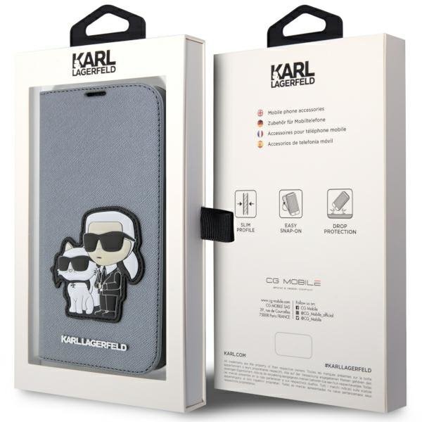 Karl Lagerfeld KLBKP14XSANKCPG iPhone 14Pro Max 6.7&quot; bookcase srebrny/silver Saffiano Karl & Choupette