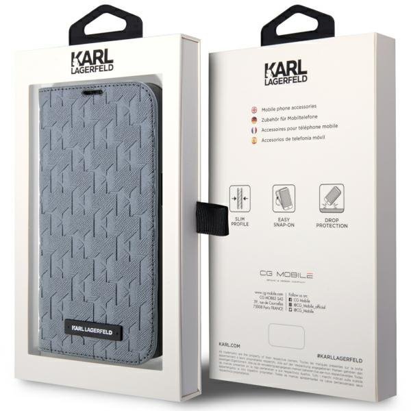 Karl Lagerfeld KLBKP14LSAKLHPG iPhone 14 Pro 6.1&quot; bookcase srebrny/silver Saffiano Monogram
