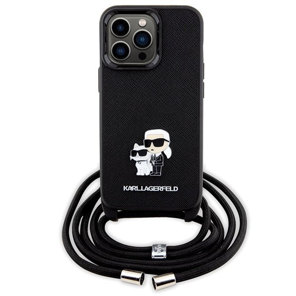 Karl Lagerfeld KLHCP13LSAKCPSK iPhone 13 Pro / 13 6.1&quot; hardcase czarny/black Crossbody Saffiano Metal Pin Karl & Choupette