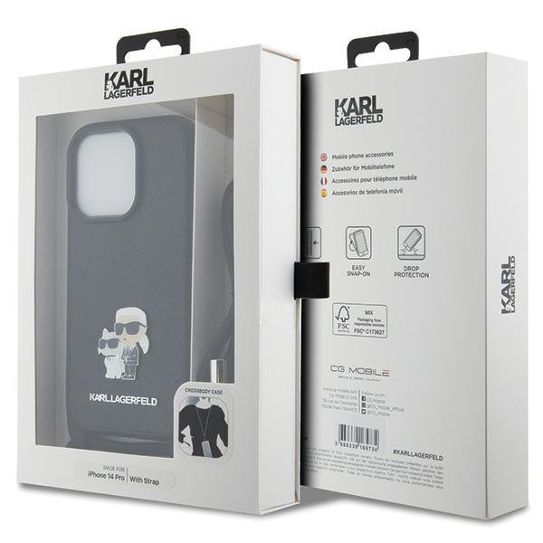 Karl Lagerfeld KLHCP14LSAKCPSK iPhone 14 Pro 6.1&quot; hardcase czarny/black Crossbody Saffiano Metal Pin Karl & Choupette