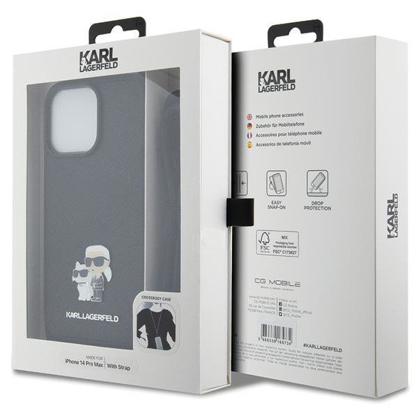Karl Lagerfeld KLHCP14XSAKCPSK iPhone 14 Pro Max 6.7&quot; hardcase czarny/black Crossbody Saffiano Metal Pin Karl & Choupette