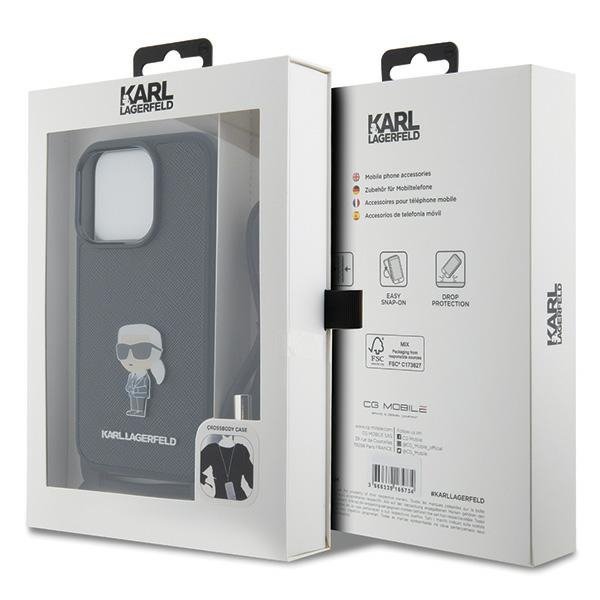 Karl Lagerfeld KLHCP15LSASKNPSK iPhone 15 Pro 6.1&quot; hardcase czarny/black Crossbody Saffiano Monogram Metal Pin Karl & Choup