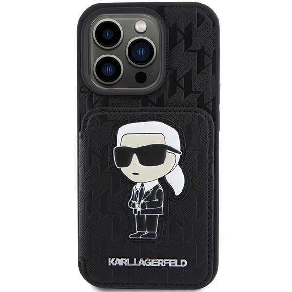 Karl Lagerfeld KLHCP15LSAKKNSCK iPhone 15 Pro 6.1&quot; czarny/black hardcase Saffiano Cardslots and Stand Monogram Ikonik Patch