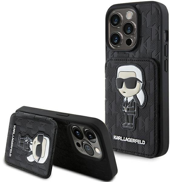 Karl Lagerfeld KLHCP15XSAKKNSCK iPhone 15 Pro Max 6.7&quot; czarny/black hardcase Saffiano Cardslots and Stand Monogram Ikonik P