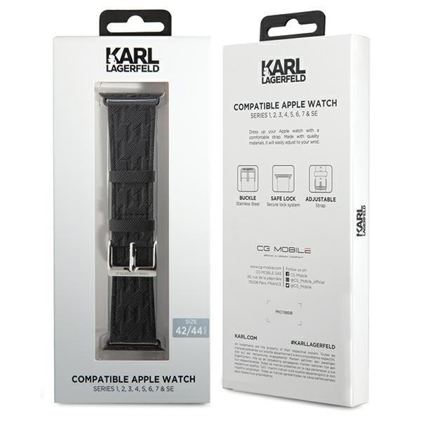 Karl Lagerfeld Pasek KLAWLSAKLHPK Apple Watch 42/44/45/49mm czarny/black strap Saffiano Monogram