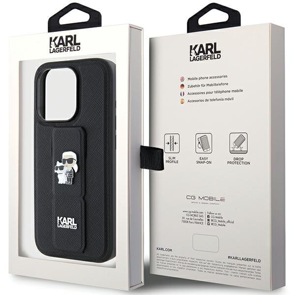 Karl Lagerfeld KLHCP15LGSAKCPK iPhone 15 Pro 6.1&quot; czarny/black hardcase Gripstand Saffiano Karl&Choupette Pins