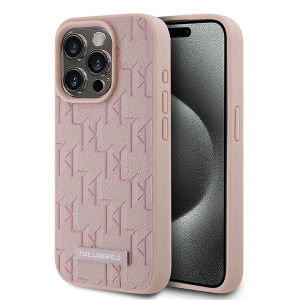 Karl Lagerfeld KLHMP15XPKHPORPP iPhone 15 Pro Max 6.7&quot; hardcase różowy/pink Leather Monogram Metal Logo MagSafe
