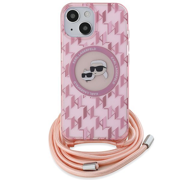 Karl Lagerfeld KLHMP15SHCKCKLCP iPhone 15 / 14 / 13  6.1&quot; różowy/pink hardcase IML Crossbody Monogram Karl & Choupette Head