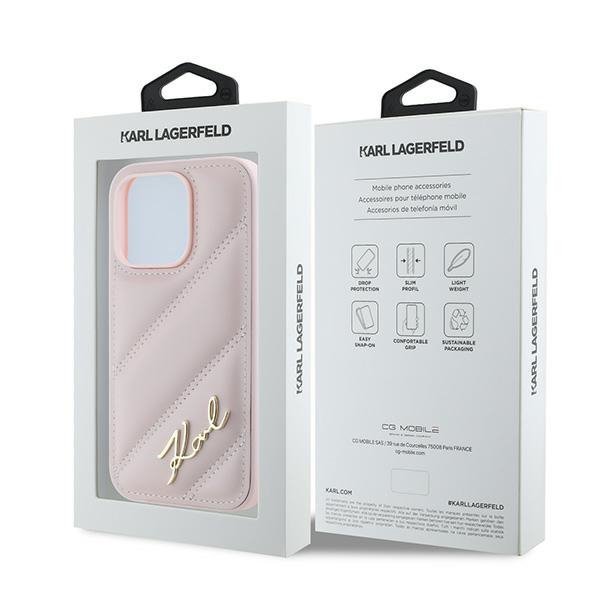 Karl Lagerfeld KLHCP14LPQDSMGP iPhone 14 Pro 6.1&quot; różowy/pink hardcase Diagonal Quilted Script