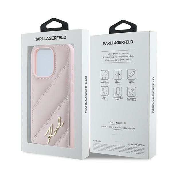 Karl Lagerfeld KLHCP15LPQDSMGP iPhone 15 Pro 6.1&quot; różowy/pink hardcase Diagonal Quilted Script