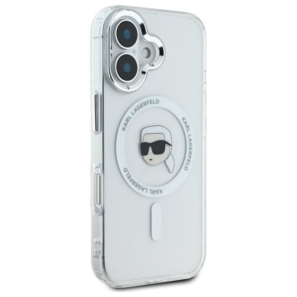 Karl Lagerfeld KLHMP16SHLSKIH iPhone16 6.1&quot; biały/white hardcase IML Metal Karl Head MagSafe