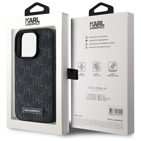 Karl Lagerfeld KLHMP15LPKHPORPK iPhone15 Pro 6.1" hardcase czarny/black Leather Monogram Metal Logo MagSafe