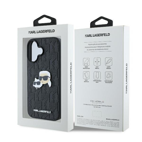 Karl Lagerfeld KLHCP16MPGKLKCPK iPhone16 Plus 6.7&quot; czarny/black hardcase Monogram Karl&Chaoupette Head Pin