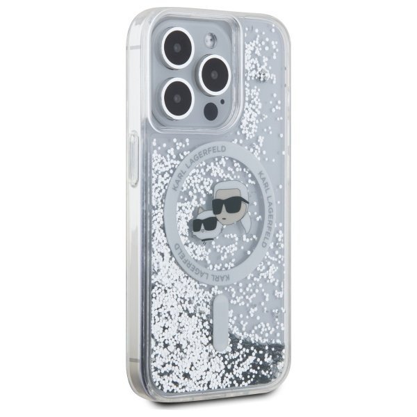 Karl Lagerfeld KLHMP15LLGKCSGH iPhone15 Pro 6.1&quot; hardcase transparent Liquid Glitter Karl&Choupette Head Magsafe