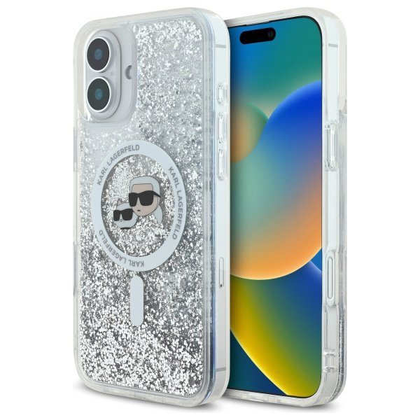 Karl Lagerfeld KLHMP16MLGKCSGH iPhone16 Plus 6.7&quot; hardcase transparent Liquid Glitter Karl&Choupette Head Magsafe