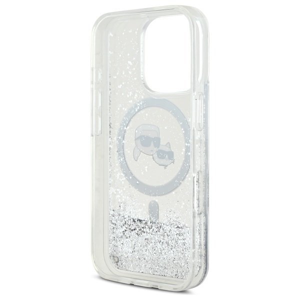 Karl Lagerfeld KLHMP16LLGKCSGH iPhone 16 Pro 6.3&quot; hardcase transparent Liquid Glitter Karl&Choupette Head Magsafe