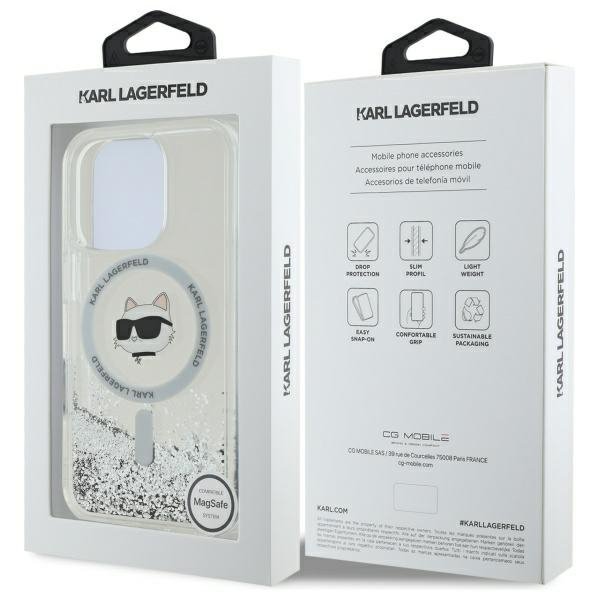 Karl Lagerfeld KLHMP16LLGCHSGH iPhone16 Pro 6.3&quot; hardcase transparent Liquid Glitter Choupette Head Magsafe