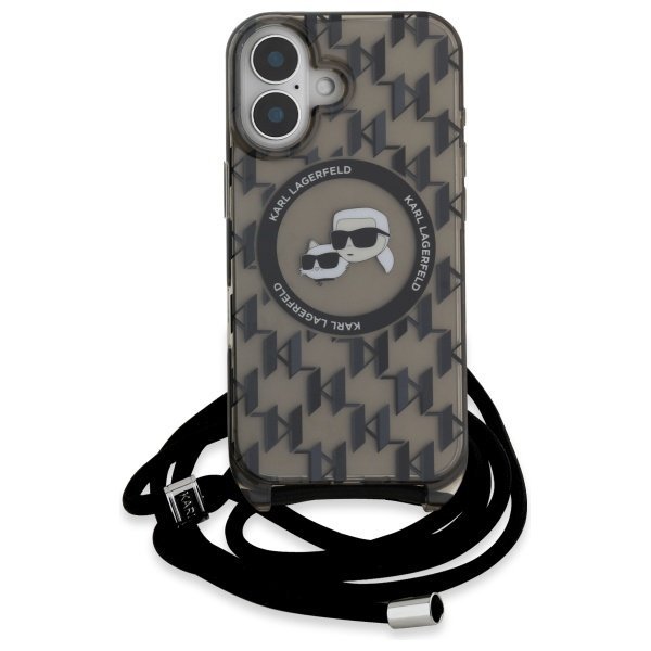 Karl Lagerfeld KLHMP16SHCKCKLCK iPhone   16 6.1&quot; czarny/black hardcase IML Crossbody Monogram Karl & Choupette Head MagSafe