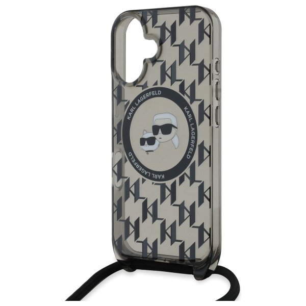 Karl Lagerfeld KLHMP16SHCKCKLCK iPhone   16 6.1&quot; czarny/black hardcase IML Crossbody Monogram Karl & Choupette Head MagSafe