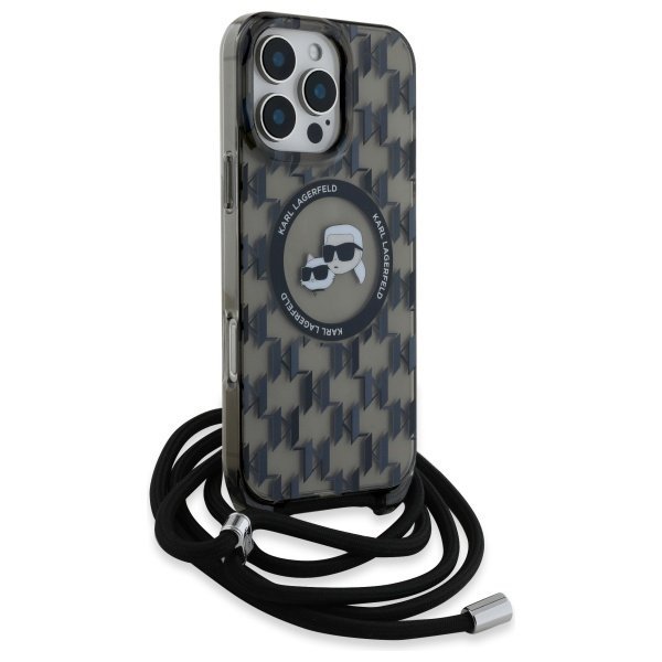 Karl Lagerfeld KLHMP16LHCKCKLCK iPhone 16 Pro 6.3&quot; czarny/black hardcase IML Crossbody Monogram Karl & Choupette Head MagSa