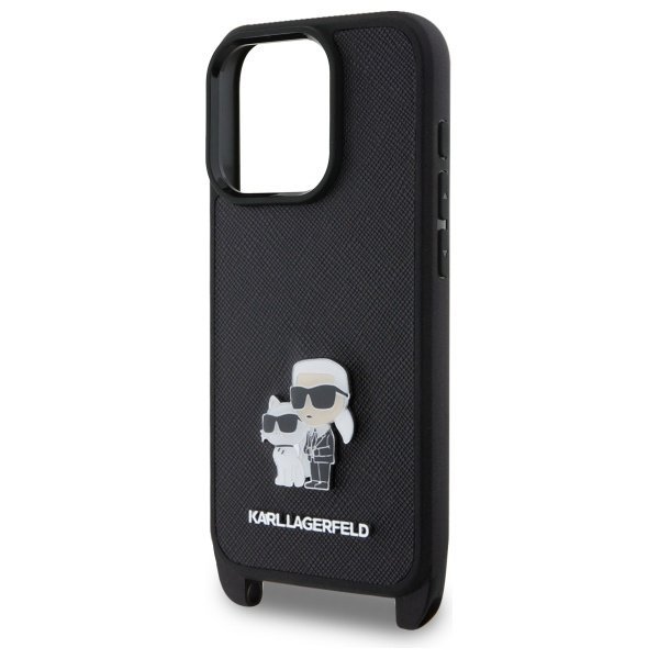 Karl Lagerfeld KLHCP16LSAKCPBK iPhone 16 Pro 6.3&quot; czarny/black hardcase Saffiano Karl&Choupette Metal Pin CBDY Strap