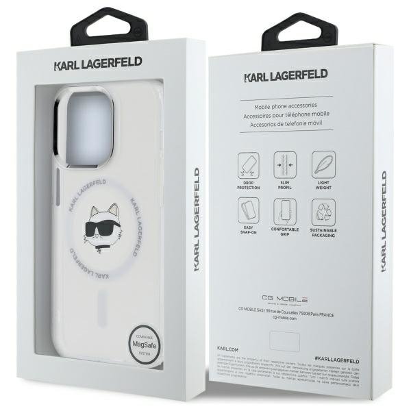 Karl Lagerfeld KLHMP14LHLSCHH iPhone 14  Pro 6.1&quot; biały/white hardcase IML Metal Choupette Head MagSafe
