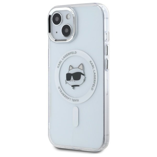 Karl Lagerfeld KLHMP15SHLSCHH iPhone 15  6.1&quot; biały/white hardcase IML Metal Choupette Head MagSafe