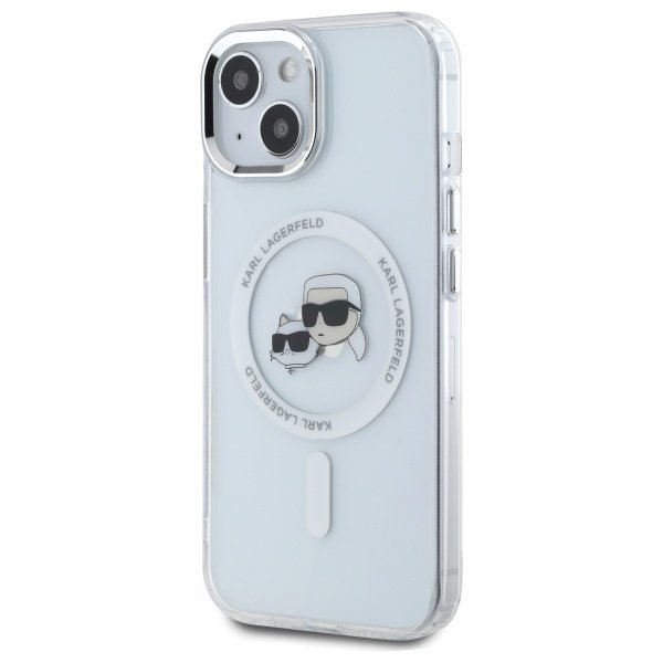 Karl Lagerfeld KLHMP15SHLSKCH iPhone 15  6.1&quot; biały/white hardcase IML Metal Karl&Choupette Head MagSafe